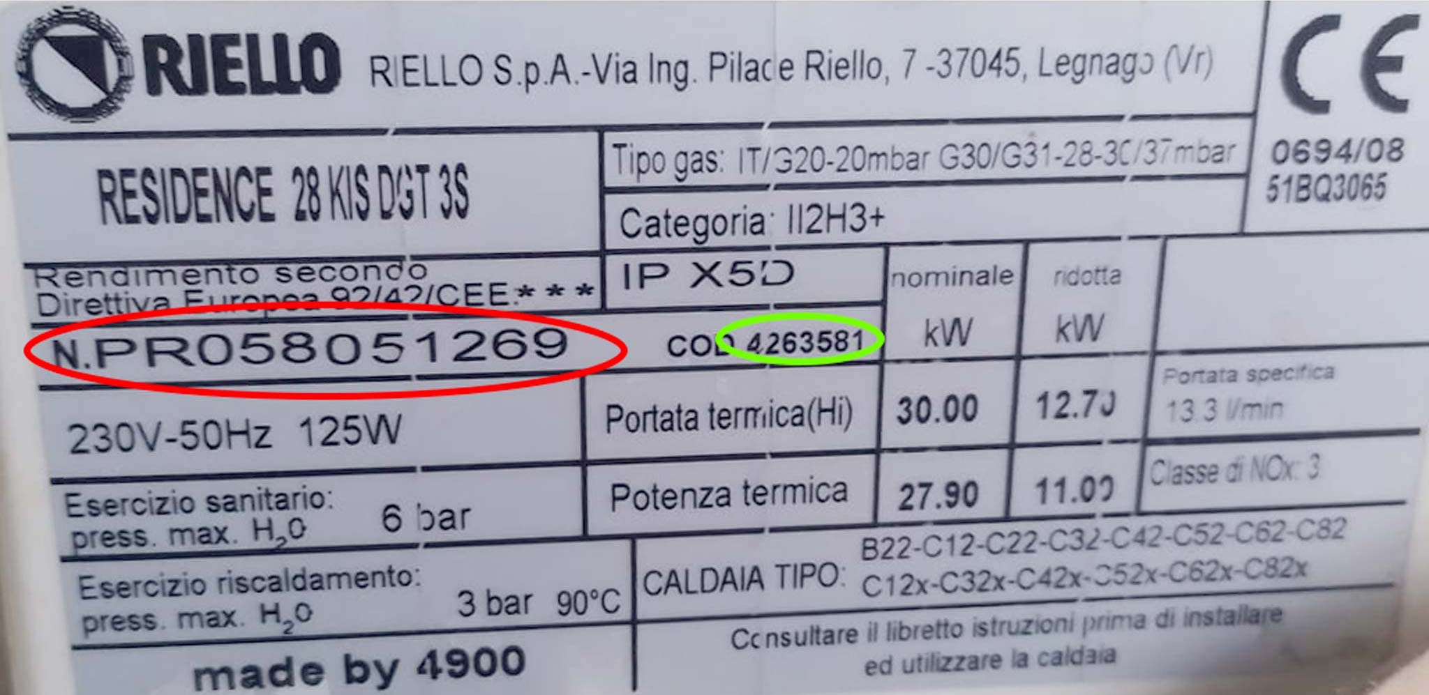 targhetta caldaia beretta riello sylber