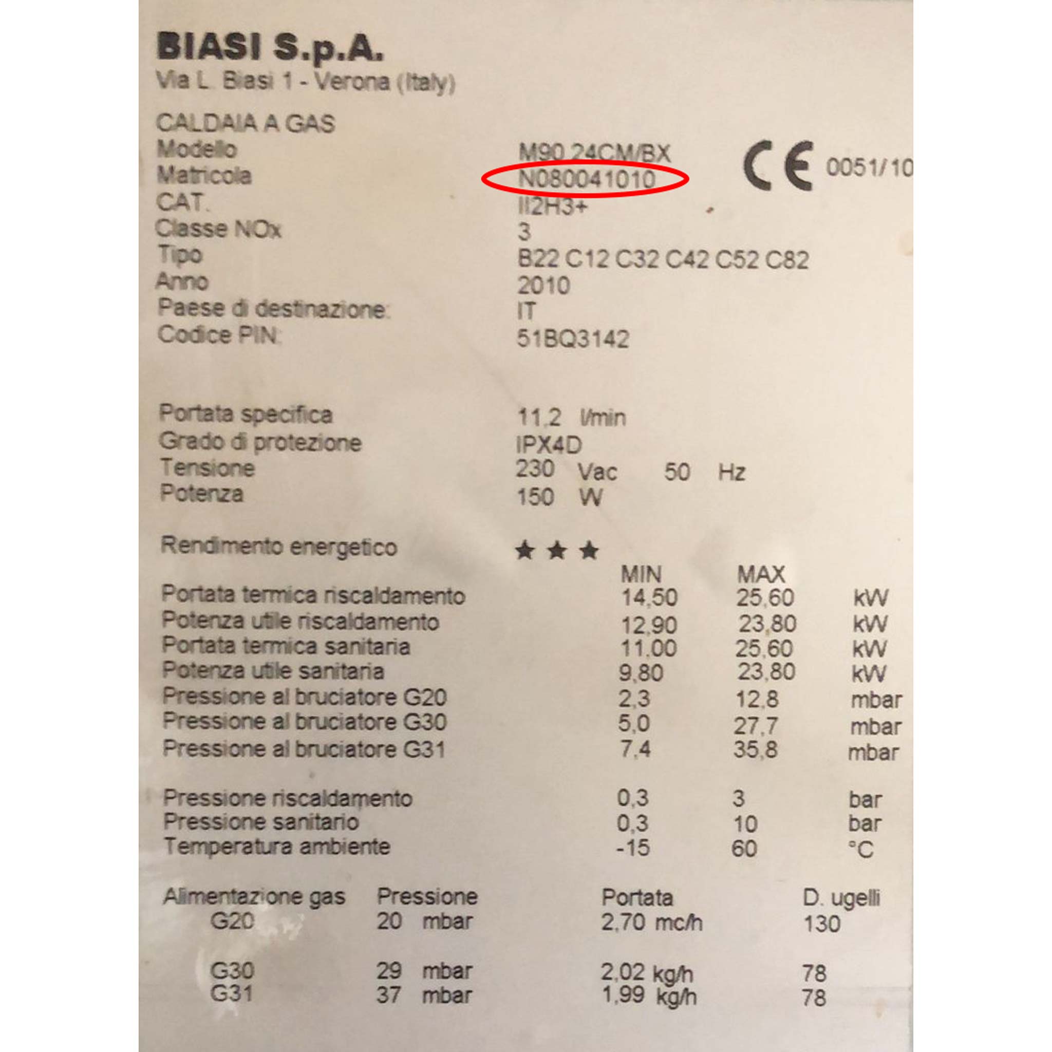 targhetta caldaia savio biasi